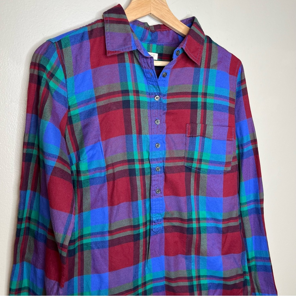 J. Crew Half Button Multi Color Plaid Checkered Long Sleeve Shirt Size Small - Picture 2 of 9